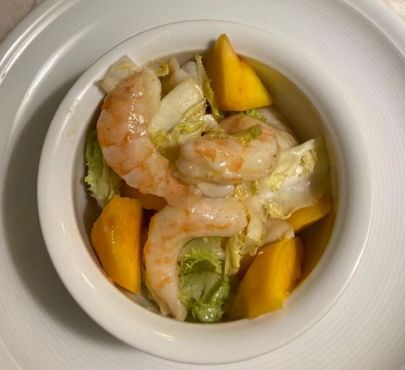 ENSALADA DE LANGOSTINOS Y MELOCOTON (Al vacío) CON THERMOMIX