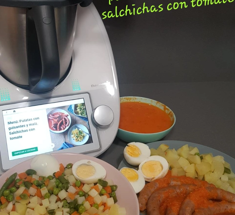 MENU COMPLETO- PATATA y SALCHICHAS CON TOMATE